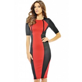 Red Body Shaping block Midi Dress