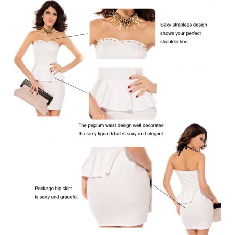 Rivets Peplum Dress White