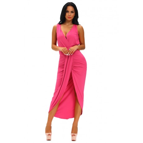 Rosy Draped Solid Maxi Dress
