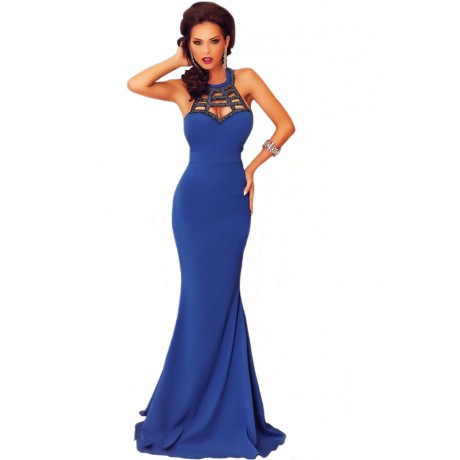 Royal Blue Elegant Mermaid Sleeveless Prom Evening Dress