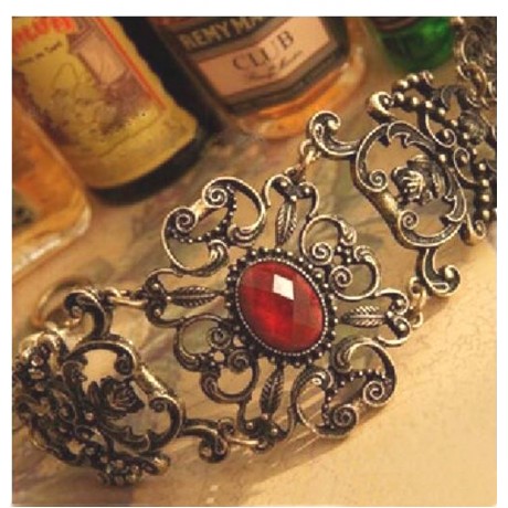 Inlaid Ruby Carved Bracelet