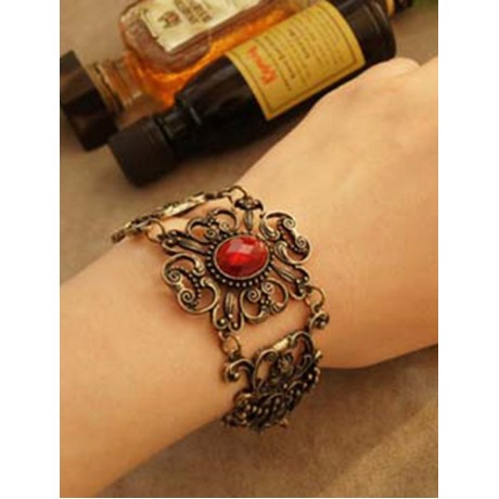 Inlaid Ruby Carved Bracelet