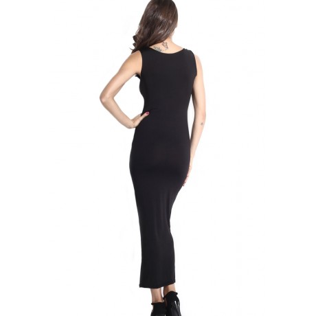 Sandy Scoop Neck Solid Black Maxi