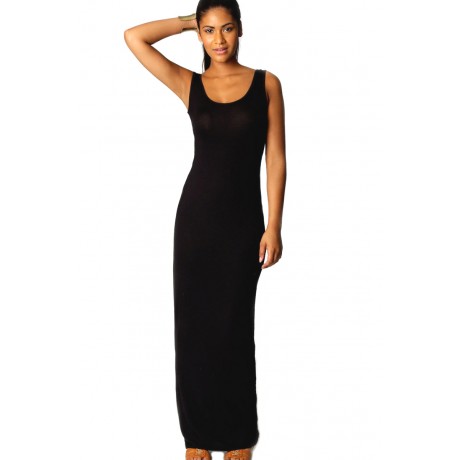 Sandy Scoop Neck Solid Black Maxi