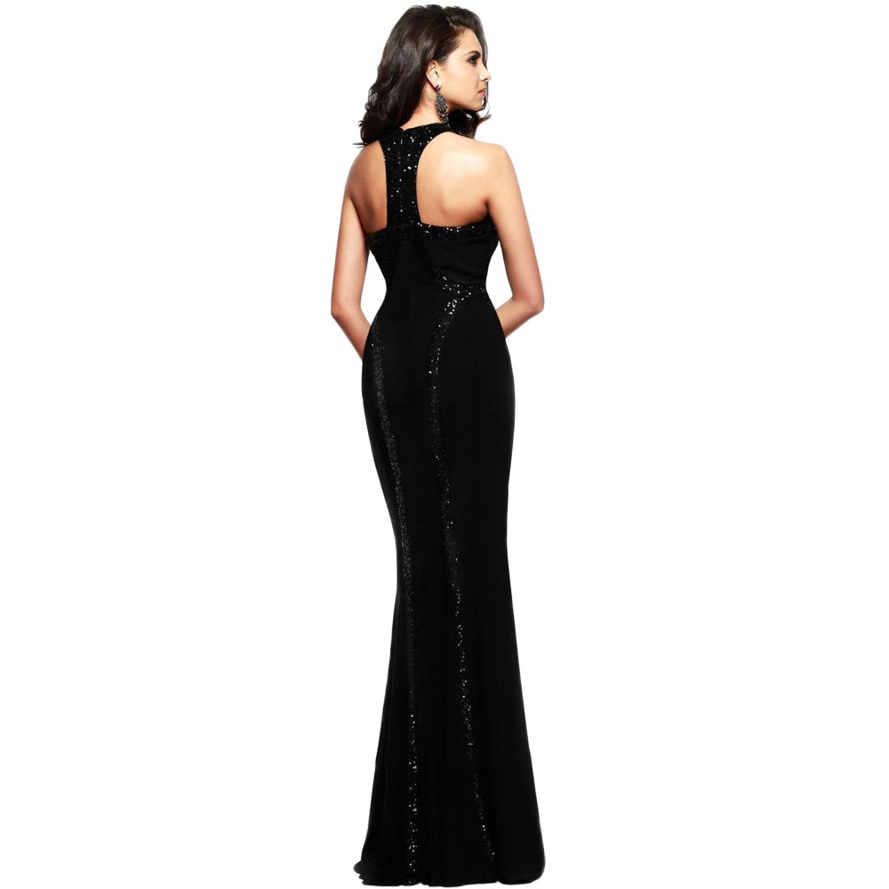 Sequin Trim Black Jersey Patchwork Gown