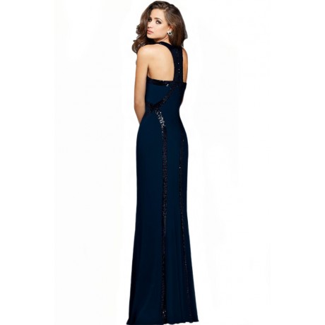 Sequin Trim Blue Jersey Patchwork Gown