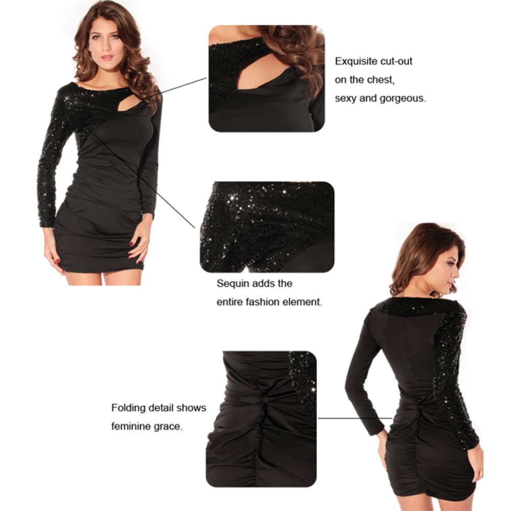Embrace Sequined Cocktail Dress Black