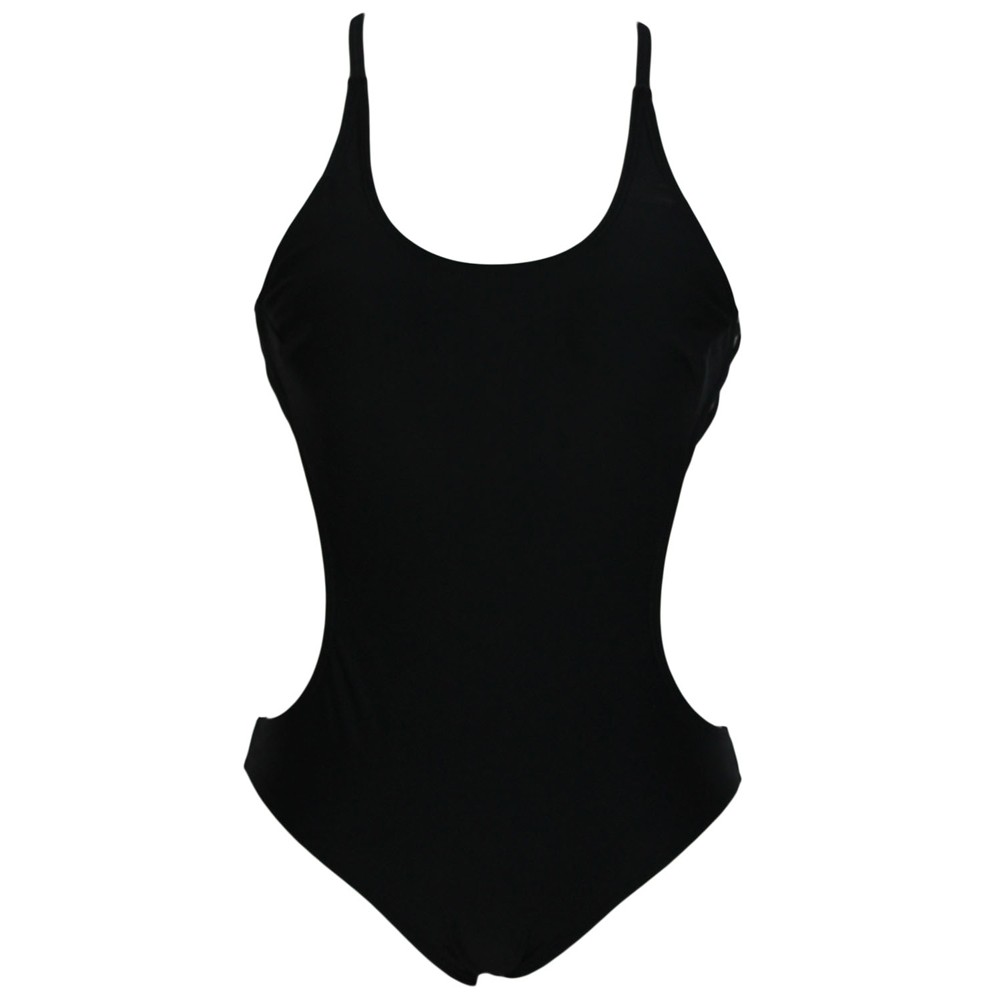 Black Solid One Piece Swimwear