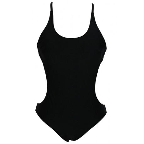 Black Solid One Piece Swimwear