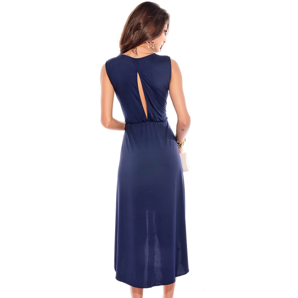 Elegant Drag Back Midi Dress Blue