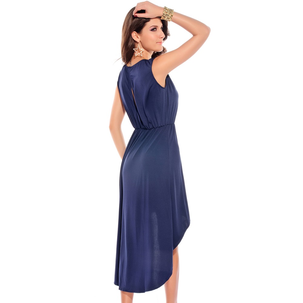 Elegant Drag Back Midi Dress Blue