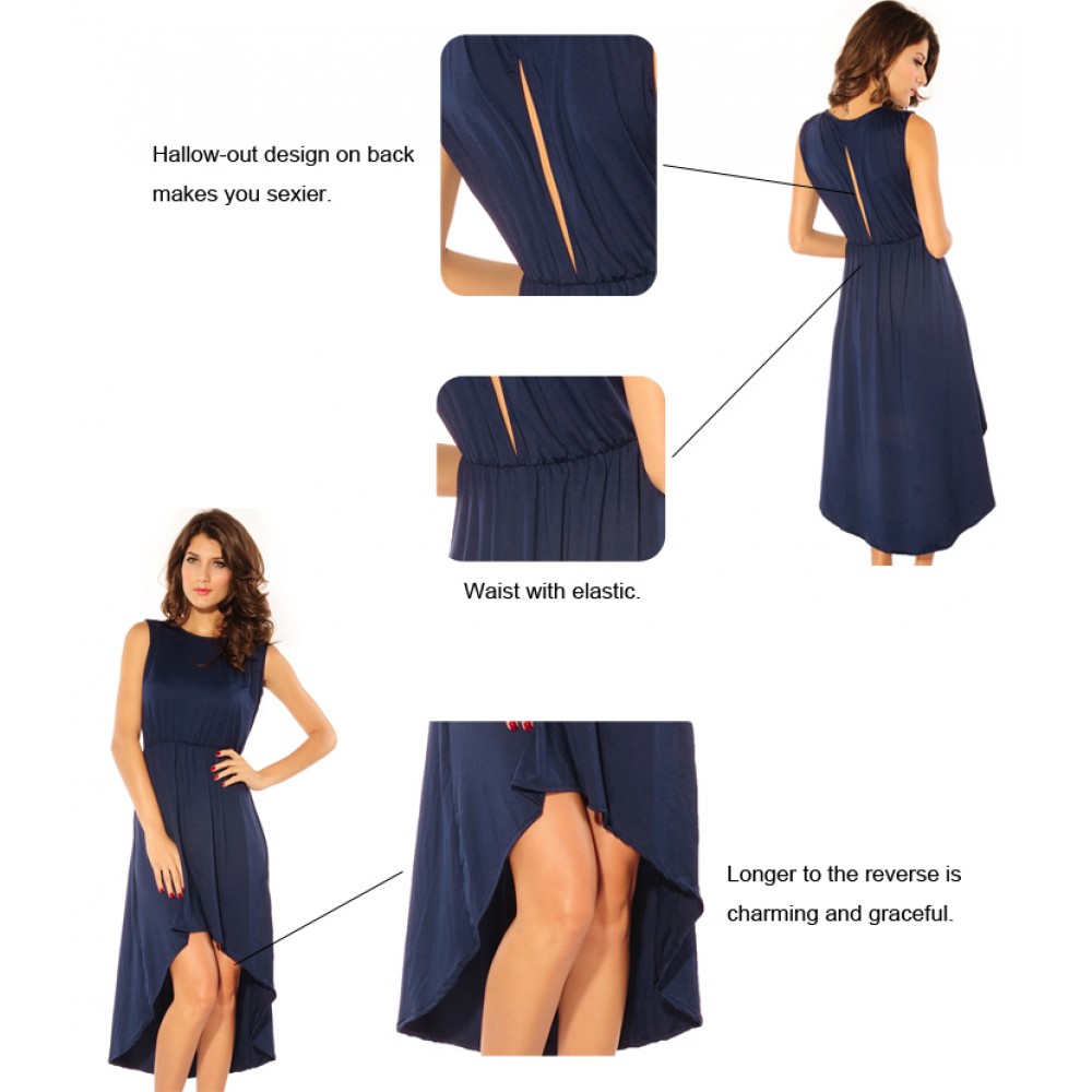 Elegant Drag Back Midi Dress Blue