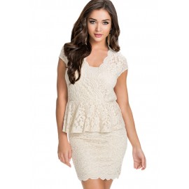 Flawless Lace Ivory Peplum Dress