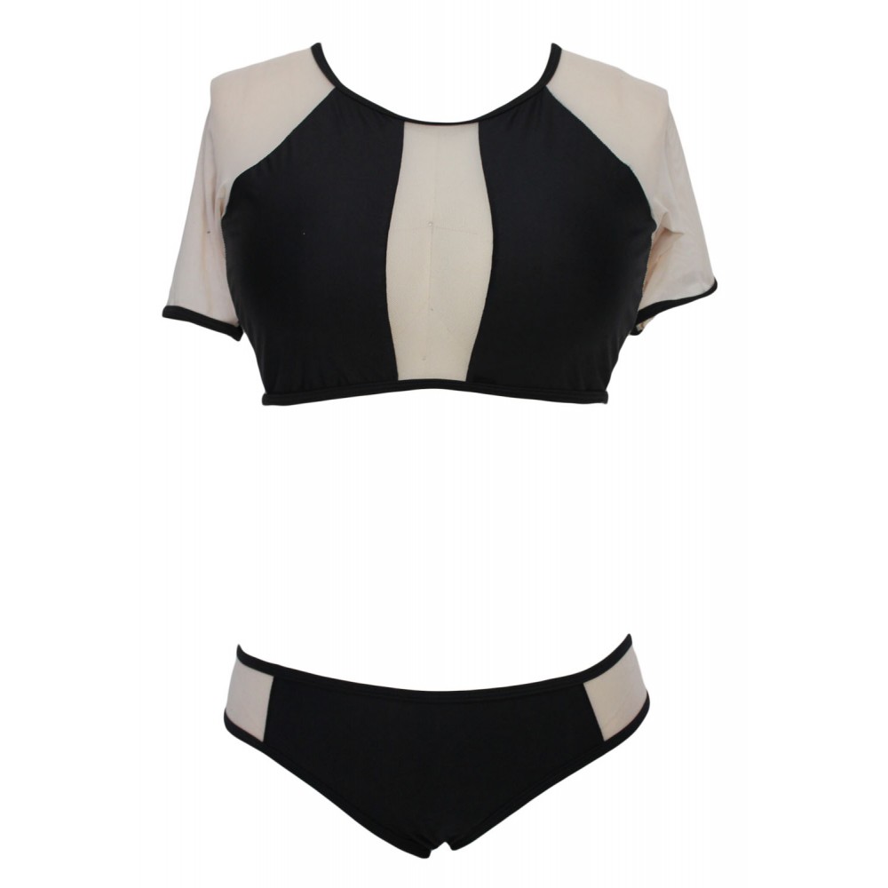 Sexy Mesh Insert Rashguard Beach Bikini Swimwear