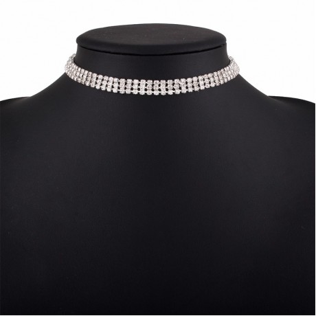 3 Row Choker Rhinestone Necklace