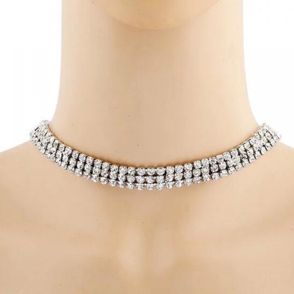 3 Row Choker Rhinestone Necklace