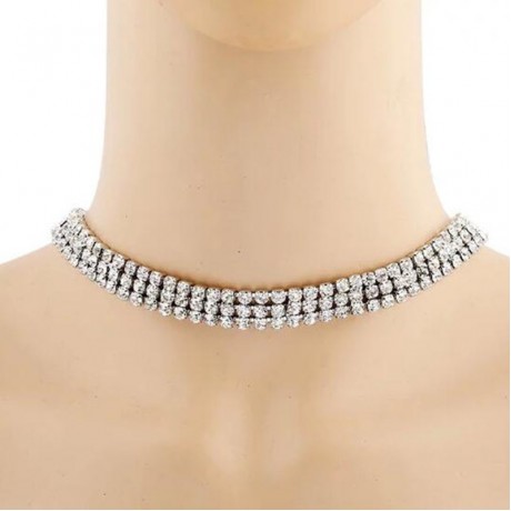 3 Row Choker Rhinestone Necklace