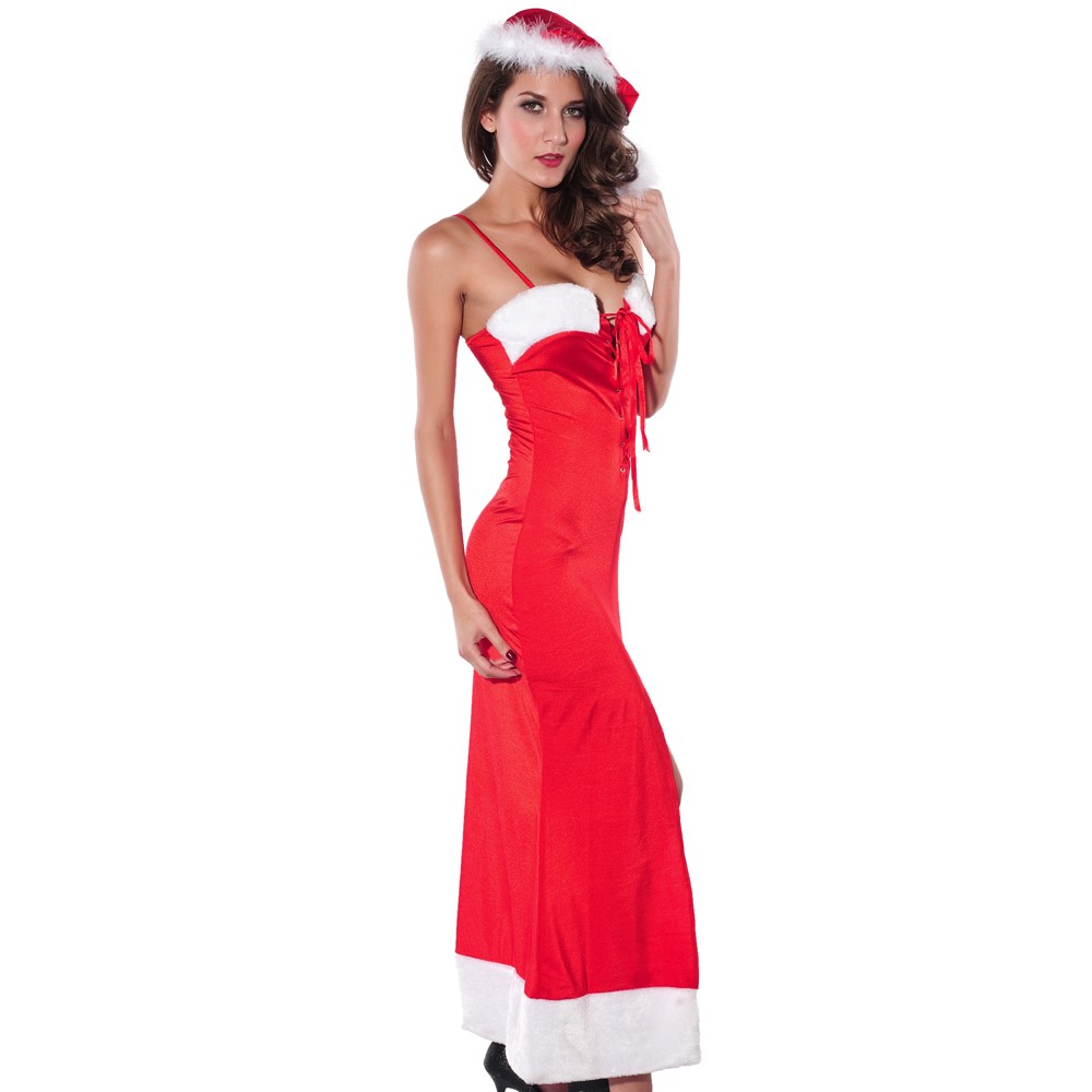 Santa Christmas Lace Up Long Gown