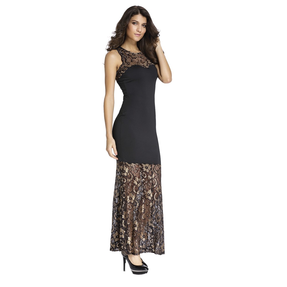 Black Lace Long Evening Dress