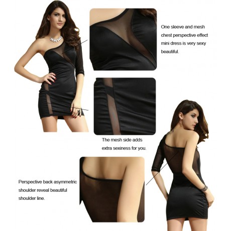 Short One Shoulder Mini Dress Black