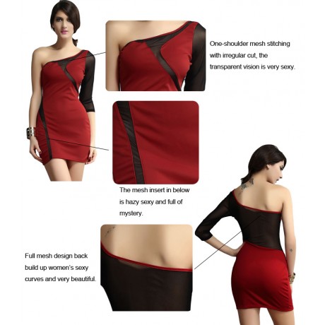 Short One Shoulder Mini Dress Red