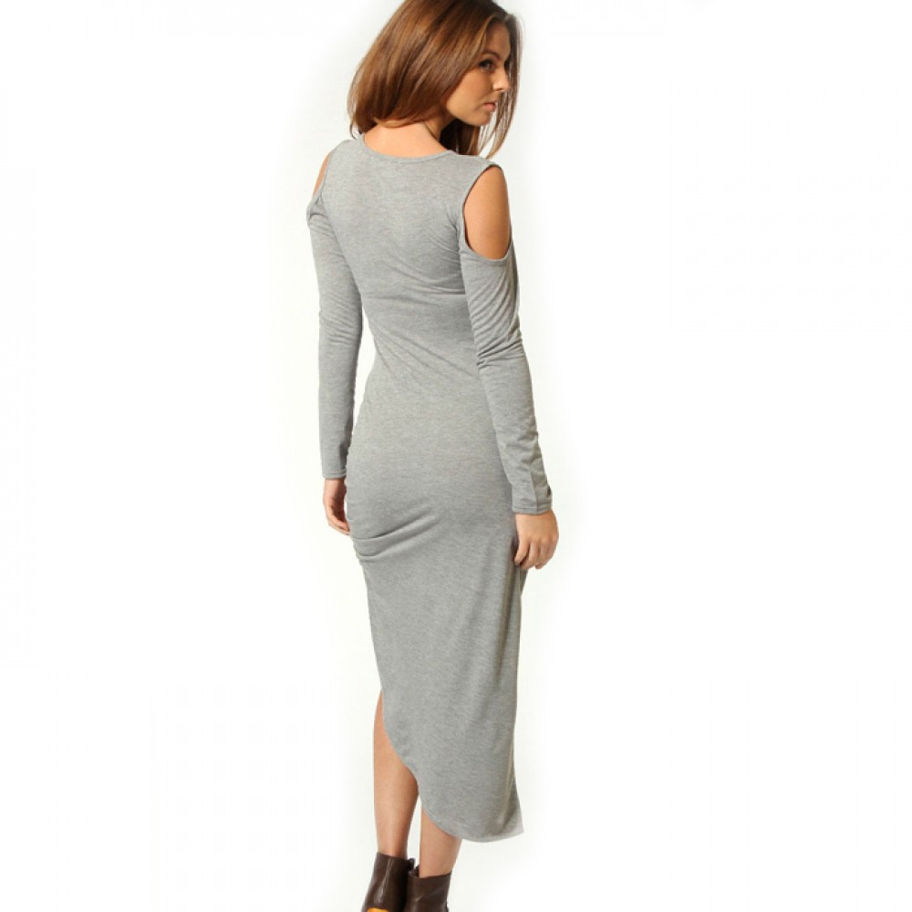 Cut Out Ruched Side Midi Dress Gray