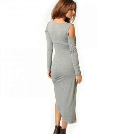 Cut Out Ruched Side Midi Dress Gray