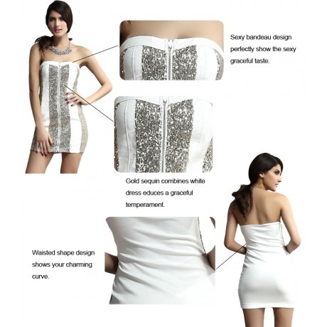 Sequin Strapless Cocktail Dress White