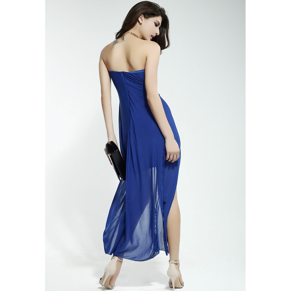 Strapless Backless Blue Dress