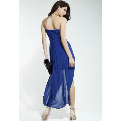 Strapless Backless Blue Dress