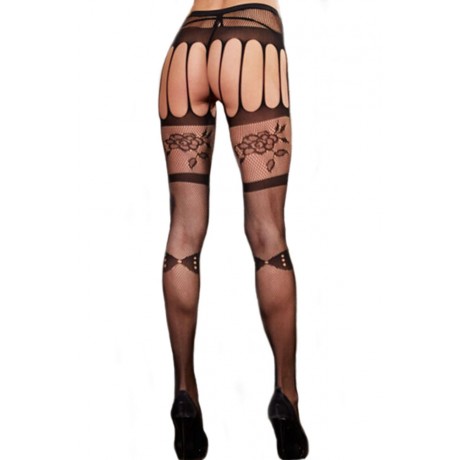 Exotic Strappy Floral Lace Pantyhose