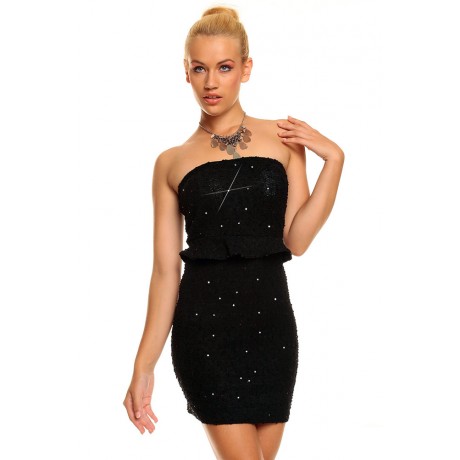 Bandeau Glittering Sequins Night Club Mini Dress Black