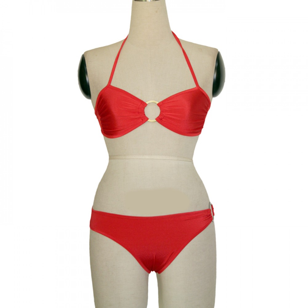 Stunning Red Bandeau Bikini With O-Ring Set Red