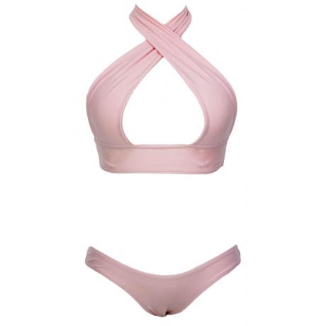 Pink Cross Hollow-out Bikini