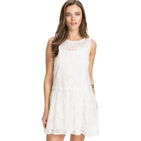 Lace Overlay Skater White Mini Dress