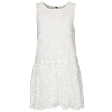 Lace Overlay Skater White Mini Dress