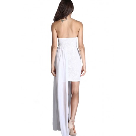 White Chiffon Hem Strapless Dress