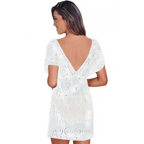 White Dolman Sleeve Lace Cover-up