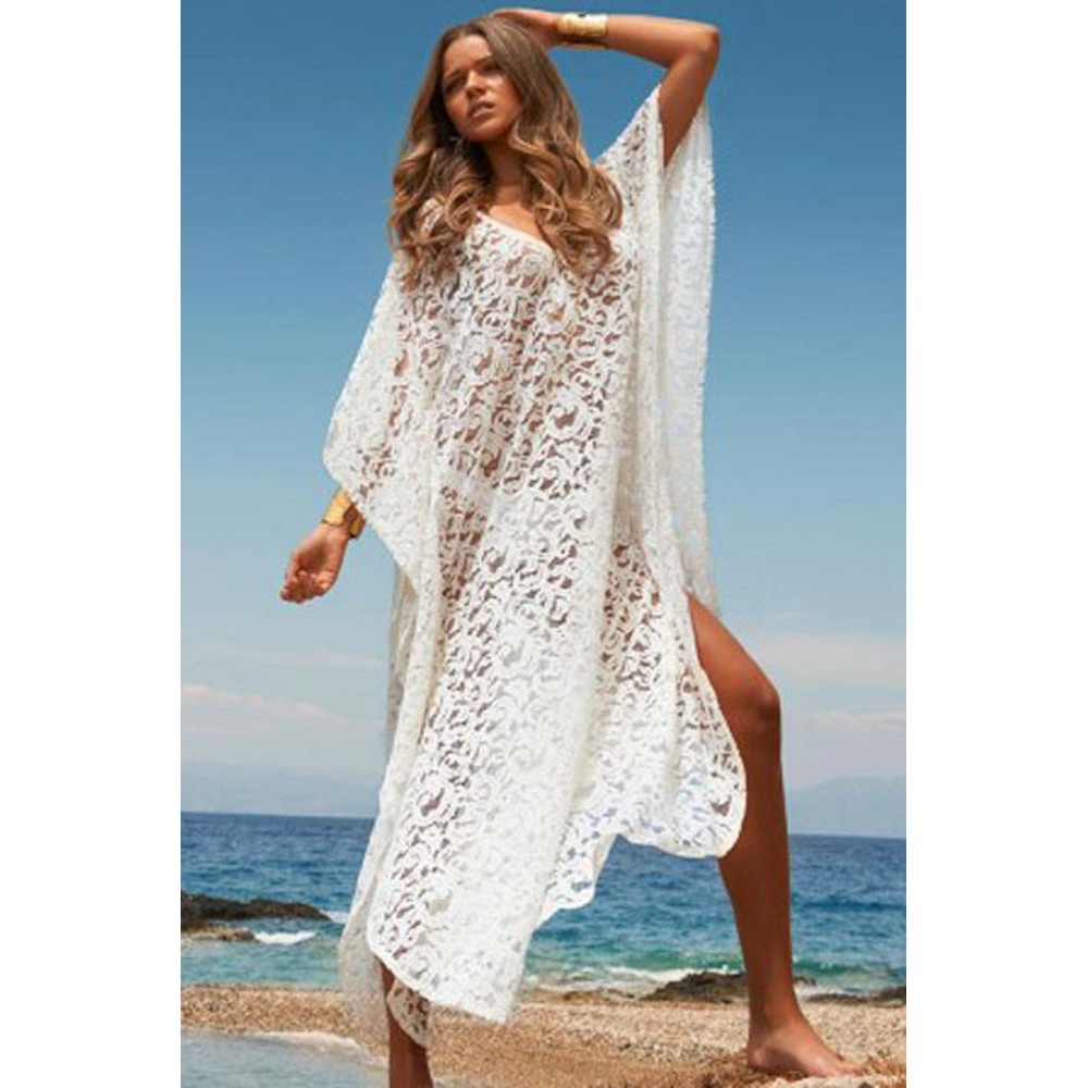 Floral Lace Butterfly Beach Pool Side Cover up Dress White