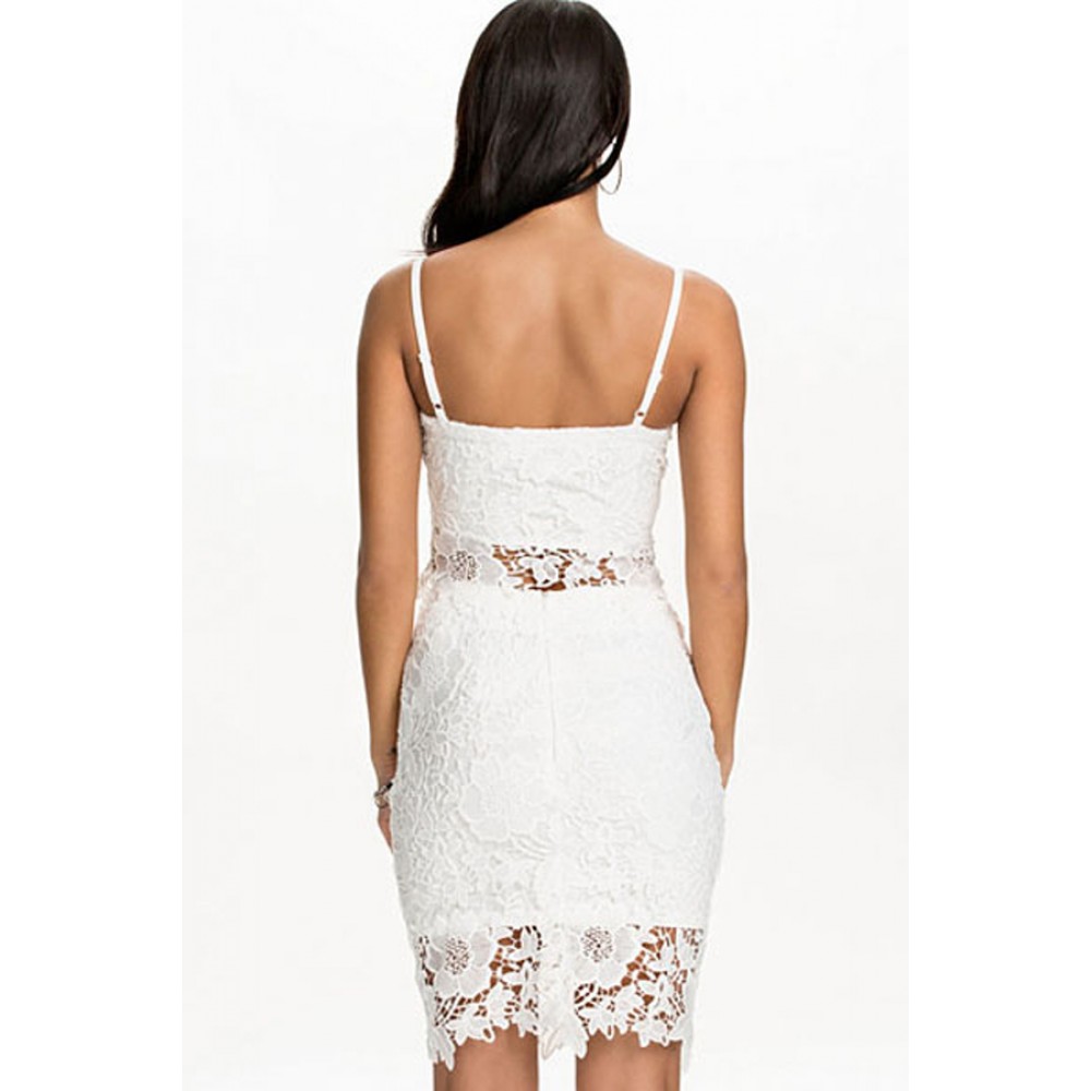 Shoulder Strap Lace Bustier Top Skirt Set White