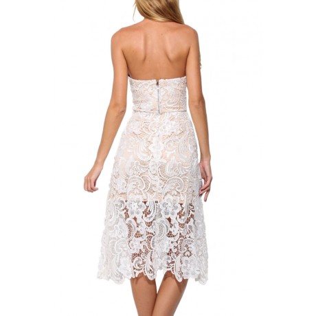 White Lace Overlay Strapless Midi