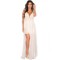 Lace Plunging Neck Slit Evening Gown White