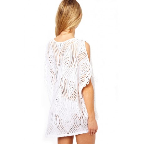Handmade White Negril Slit Shoulder Bikini Beach Dress