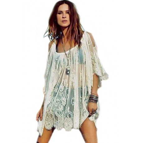 Floral Embroidery Sheer Lace Open Shoulder Cover-up