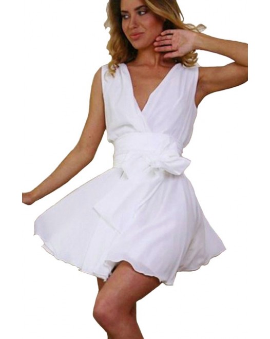 White Sweet Bow Belt Chiffon Skater