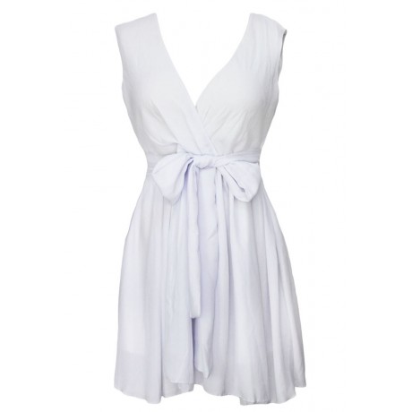 White Sweet Bow Belt Chiffon Skater