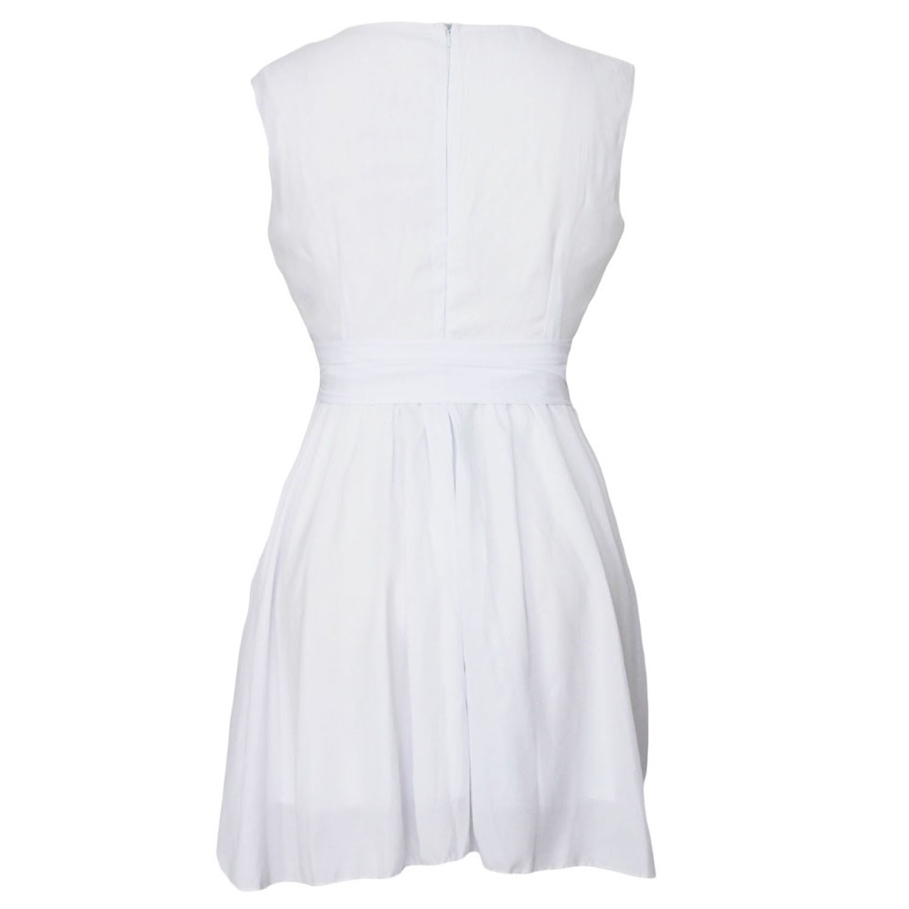 White Sweet Bow Belt Chiffon Skater