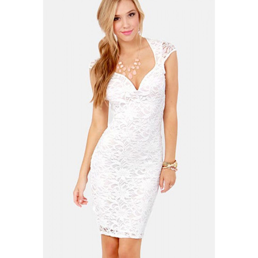 Trendy Lily Lace Midi Dress White