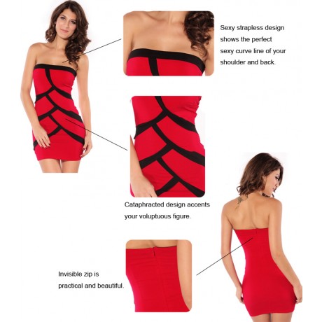 Red Splice Strapless Mini Dress