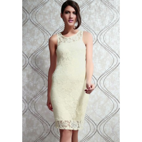 Secret Password Pale Yellow Lace Style Midi Dress